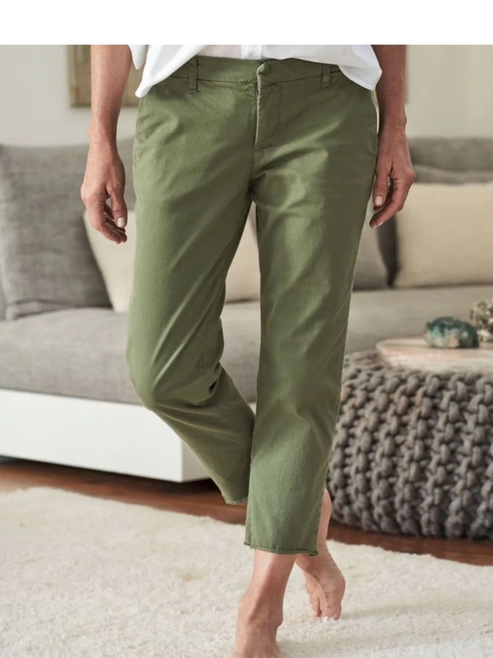 Frank & Eileen Wicklow Italian Chino Pant Olive Green Women’s 6 Raw Hem